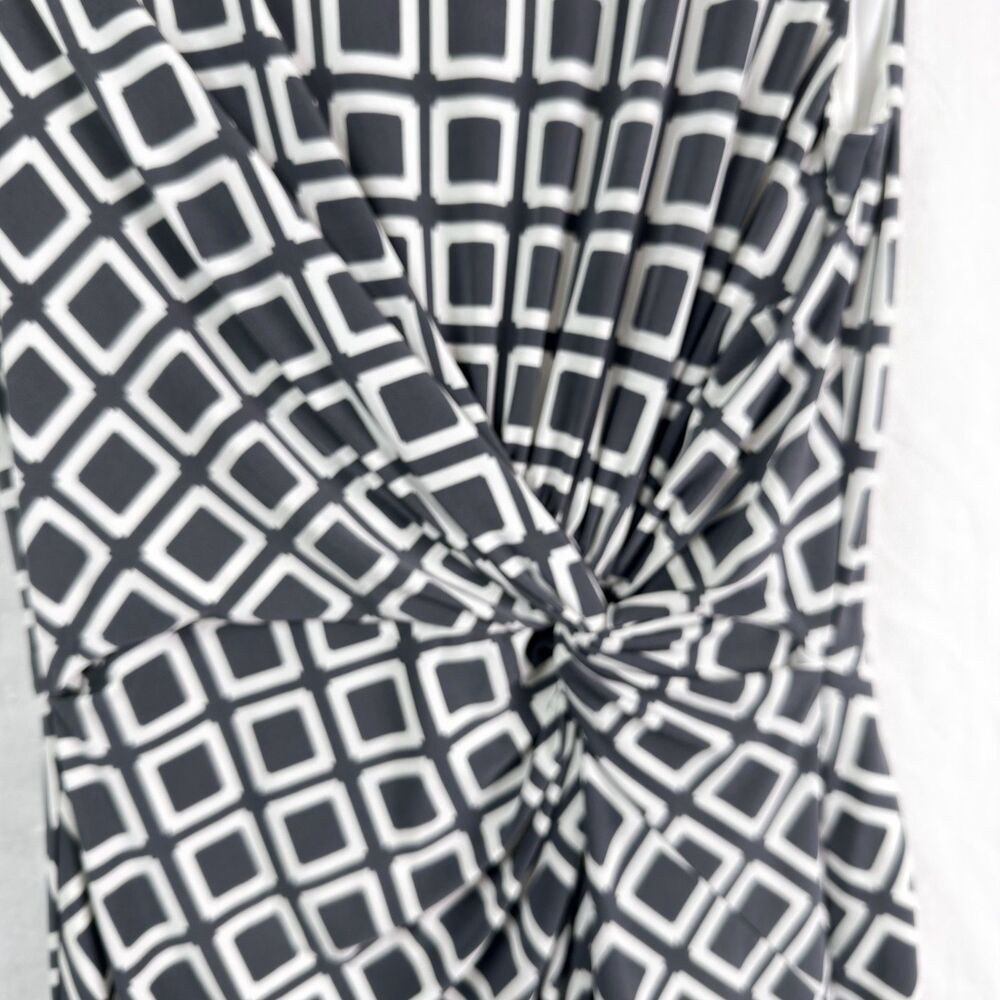 lauren ralph lauren gray white geometric knot front fit flare midi dress sz 8 - Picture 5 of 9